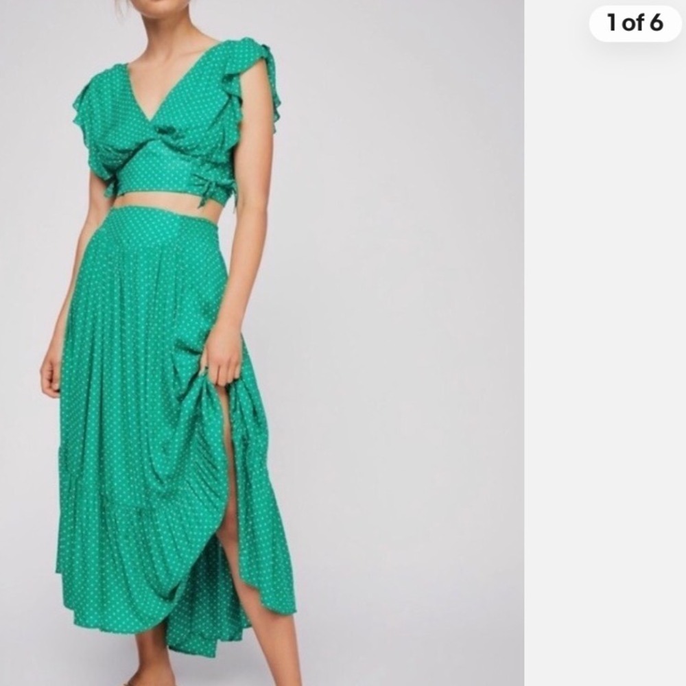 Free People Green Polka Dot Midi Dress